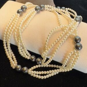 Vintage Faux Pearl & Hematite Bead 2-Piece Set – Necklace & Bracelet